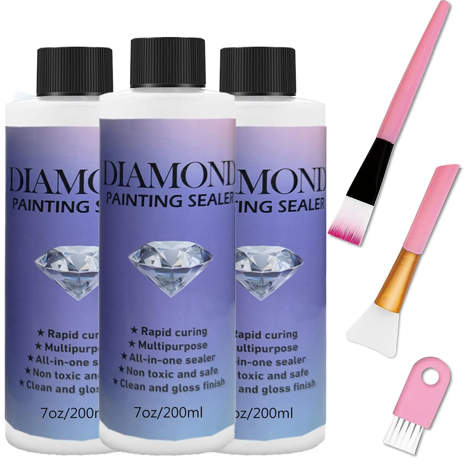 Diamond Painting Sealer Set, 1 Count Diamond Painting Art Glue with 3 Counts Brushes, Art Supplies for Home Office School Dormitory Party Wedding Decor