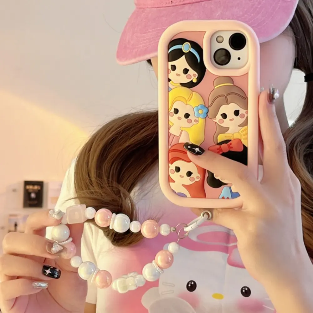 3D Stereoscopic Disney Jasmine The princesses Phone Cases For iPhone 16 15 14 13 12 Pro Max 11 with Strap Soft Silicone Cover