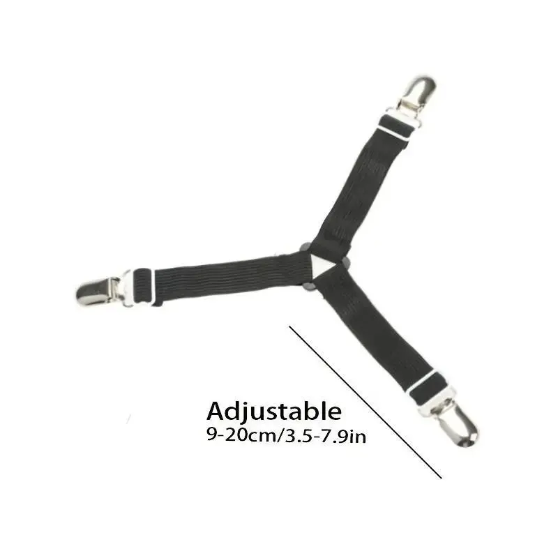 Adjustable Elastic Bed Sheet Fastener, 4 Counts/set Triangle Metal Clip Quilt Fixing Strap, Bedding Accessories for Home Bedroom Hotel Dormitory 1