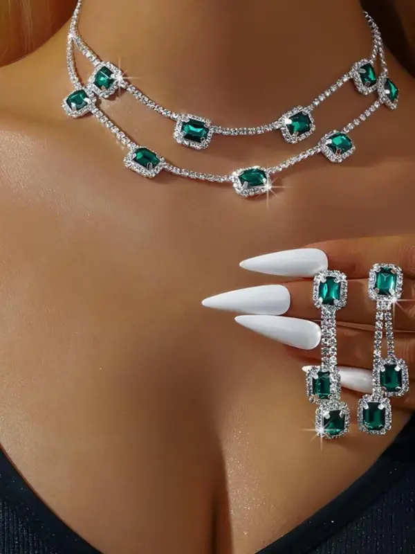 Women's Elegant Artificial Zircon Decorated Jewelry Set, Exquisite Trendy Pendant Necklace & Dangle Earrings, Chic Jewelry Set for Party & Daily Clothing Decor 4