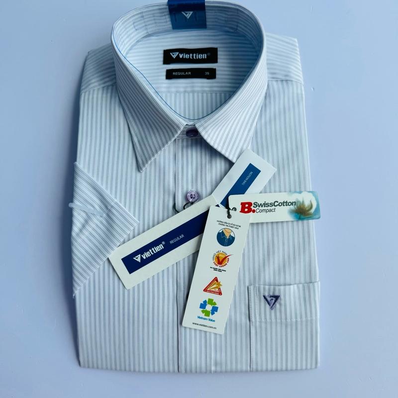 Áo sơ mi nam ngắn tay vạt bầu việt tiến phom regular(mã 1943)