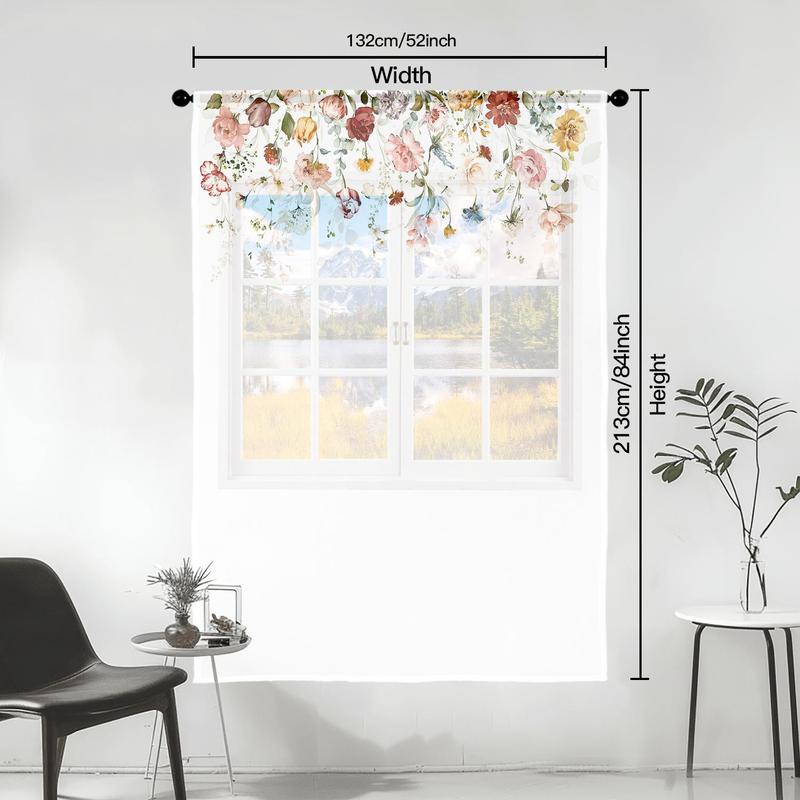 Product Introduction of Floral Pattern Door Curtain, 1/2 Counts Flower Printed Curtain with Rod Pocket Design, Home Decor for Living Room Bedroom Study Room 3