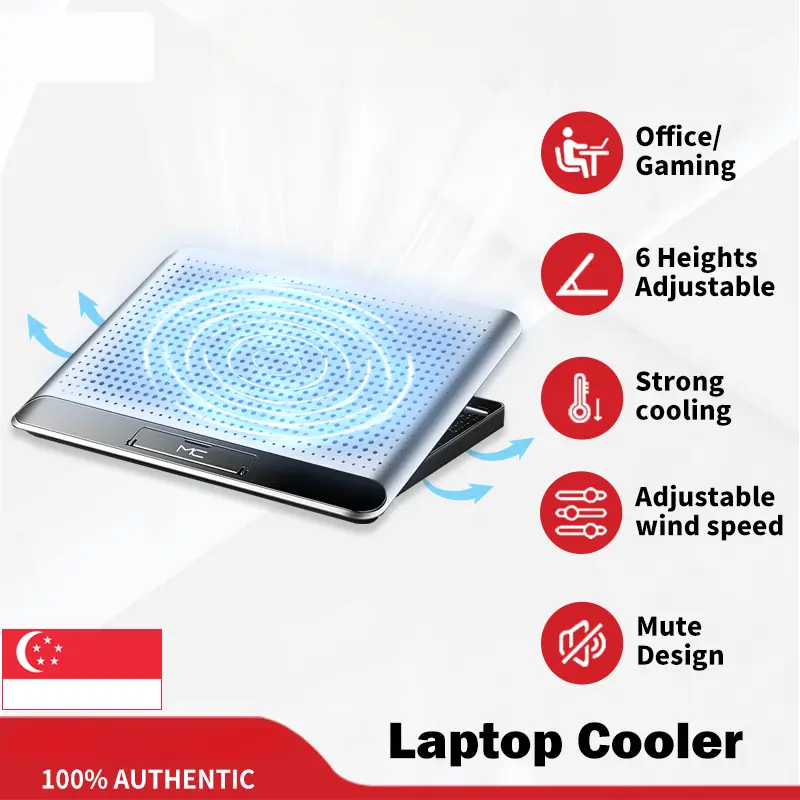 Aluminum Alloy Laptop Cooler Adjustable Laptop Cooling Pad Notebook Gaming Cooler Stand with Strong Big Fan and 2 USB Ports for 12-17inch Laptop