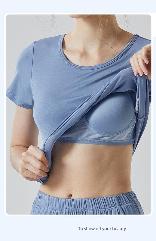 Product Introduction of M-3XL Large size short sleeve top with chest pad, home wear/lounge wear/sports yoga wear /, fixed cup women's basic T-shirt, black/white/gray short sleeve Womenswear Lingerie Loungewear Pajama 9