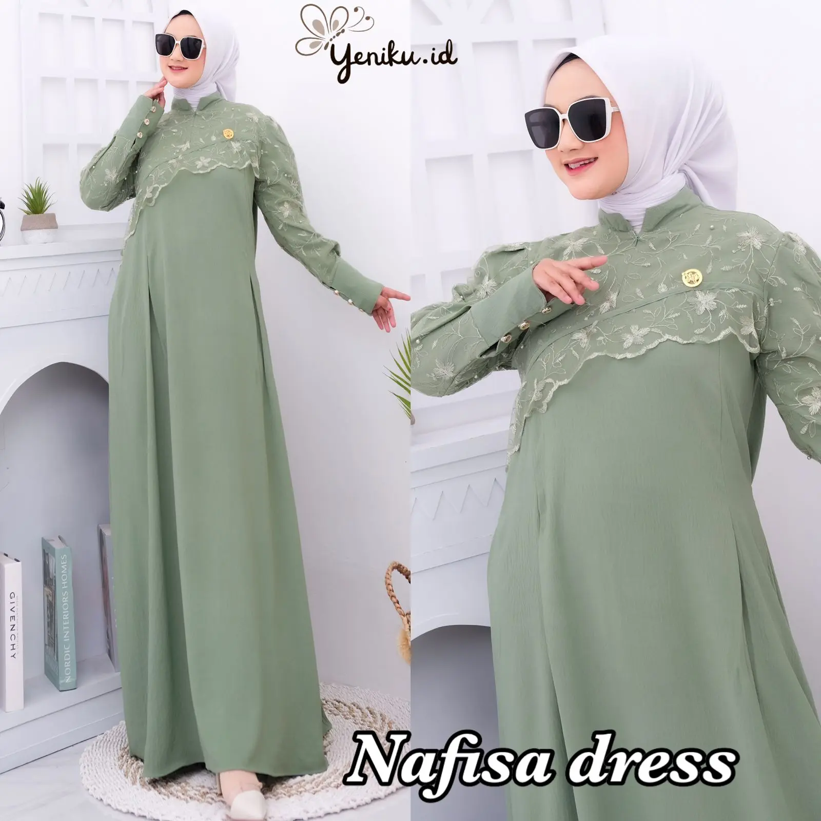 Nafisa Dress Gamis Terbaru 2023 Viral Gamis Brokat Kondangan All Size Muslim Wanita Lebaran Pesta Syari Dewasa Remaja Crinkle