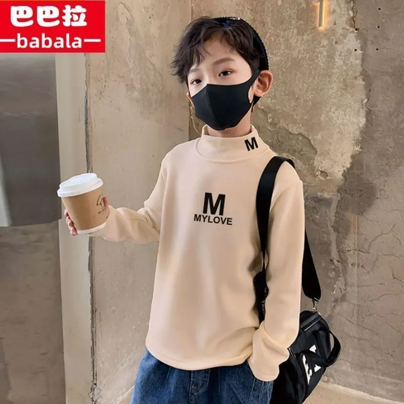 Áo Hai Mặt Dralon, Cho Bé Trai, Cổ Lọ Nửa, Lót Lông Cừu, Dày Dặn, Thích Hợp Cho Mùa Thu Và Mùa Đông, Áo Thun Dài Tay Giữ Nhiệt, Cho Trẻ Em Trung Và Lớn 8
