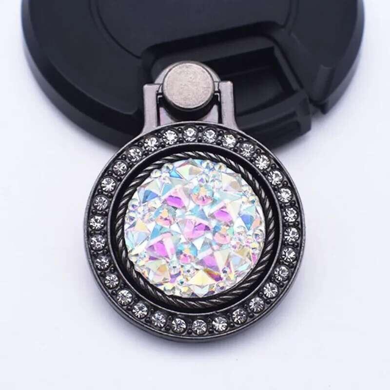 Product Introduction of Dia Shiny Gemstones Metal Mobile Universal Phone Holder Rotatable Ring Bracket for IPhone Samsung 8