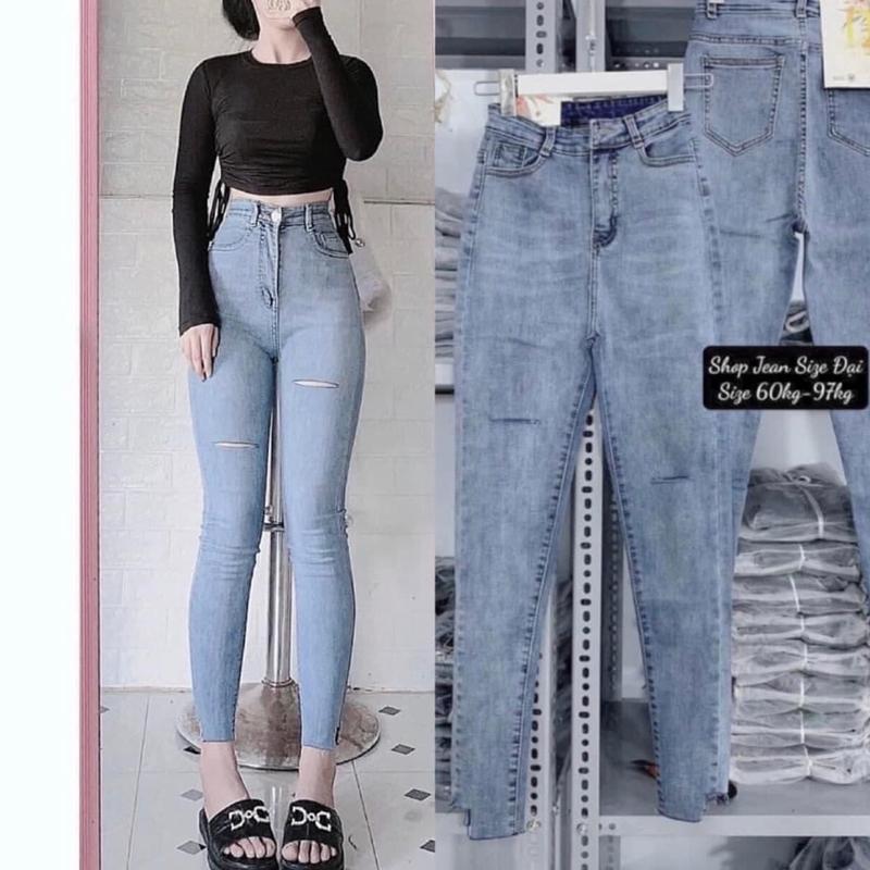   Bigsize 60kg-98kg  Quần Jean Nữ Rách Sole Đùi Góc Lai - Quần Bò Nữ Cạp Cao Co Giãn Mạnh Có Túi 