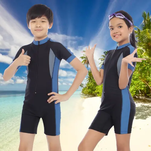 BAJU RENANG DIVING ANAK LENGAN PENDEK ZIG-ZAG COWOK-CEWEK