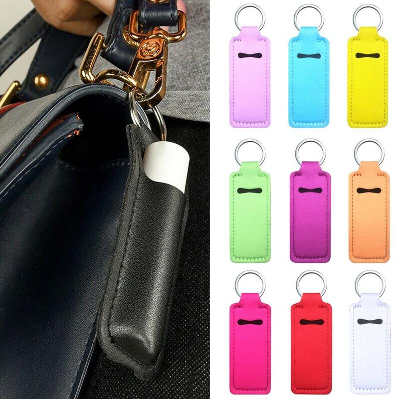 Product Introduction of Durable Neoprene Lipstick Keychain Bag Multicolour Rectangle Lipstick Pouch Keyring Chapstick Bag Lip Balm 15