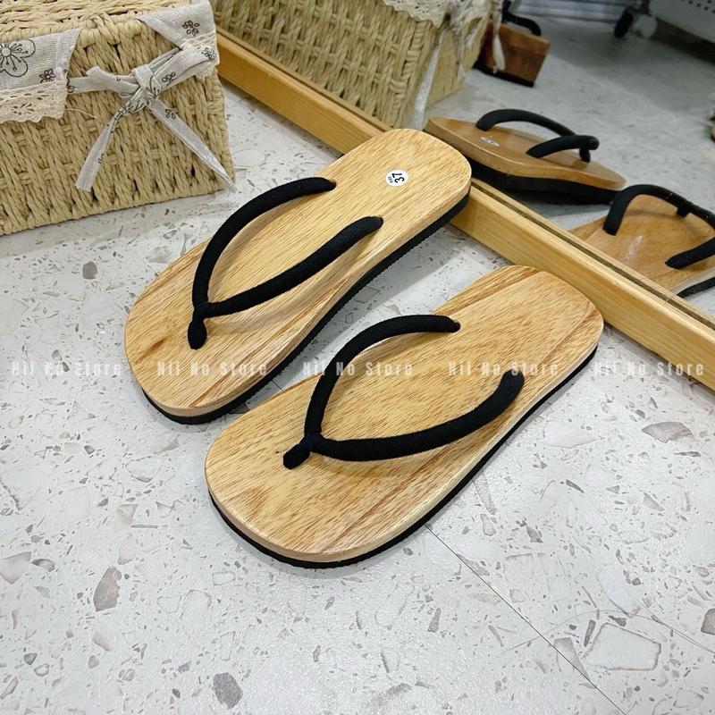[ND012] Dép gỗ, guốc mộc quai kẹp đế xốp nhẹ thoải mái Nhung Đế Bằng Nữ DéP Shoes GiàY