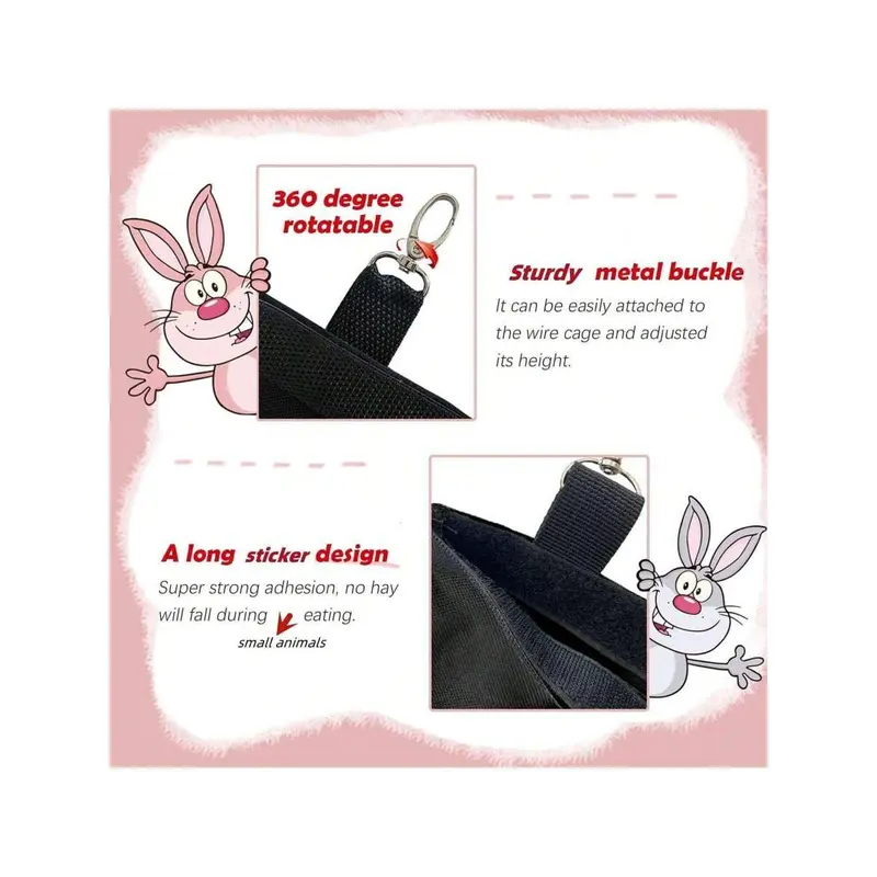 Rabbit Hay Bag Feeder, Black 600D Oxford Cloth Fabric Hay Hanging Feeder Storage For Rabbit Chinchilla Small Animals 4