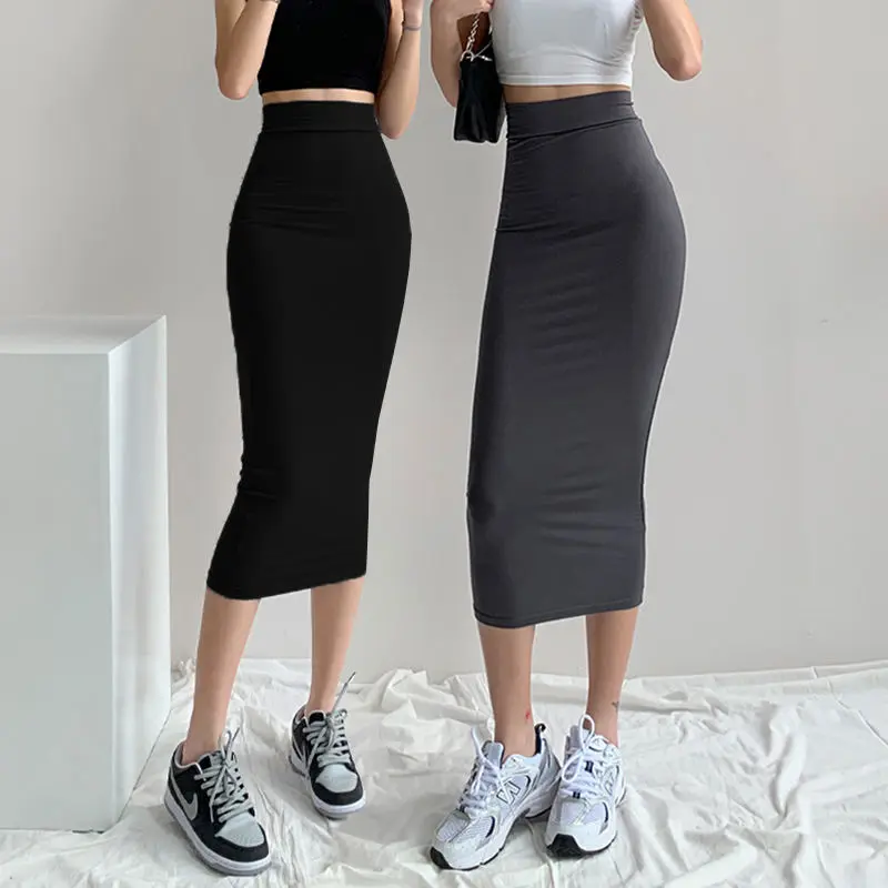 Chân Váy Dệt Kim Mỏng Dài Trung Bình Phong Cách Instagram Châu Âu Và Mỹ Hàng Mới Về Cho Mùa Xuân Và Mùa Hè, Chân Váy Bó Sát Thanh Lịch, Chân Váy Bodycon Co Giãn, Cô Gái Nóng Bỏng Women Khuy Kim Tuyến 0