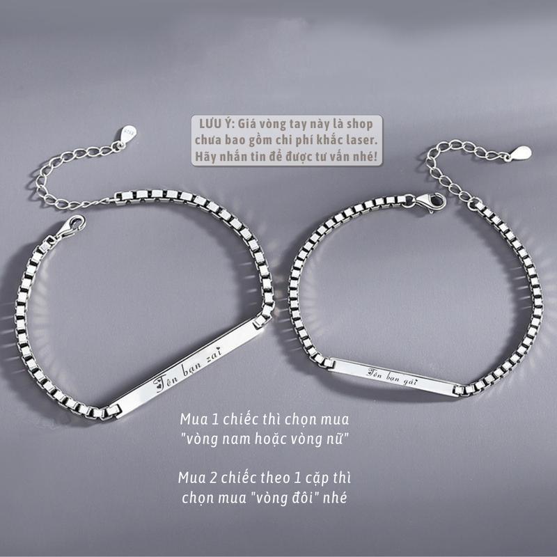 [Khắc tên] [Ghi Chú] Lắc  kèm tên cặp đôi vuông nam nữ Khắc Tên theo yêu cầu thuần Việt có sẵn không cần đợi, quà tặng tình yêu kèm hộp Titan Phụ Kiện - 1402 - Lễ tình nhân - Valentine vòng Hoa Lịch Pin vong tay tang nguoi yeu vòng  tay  cặp 8