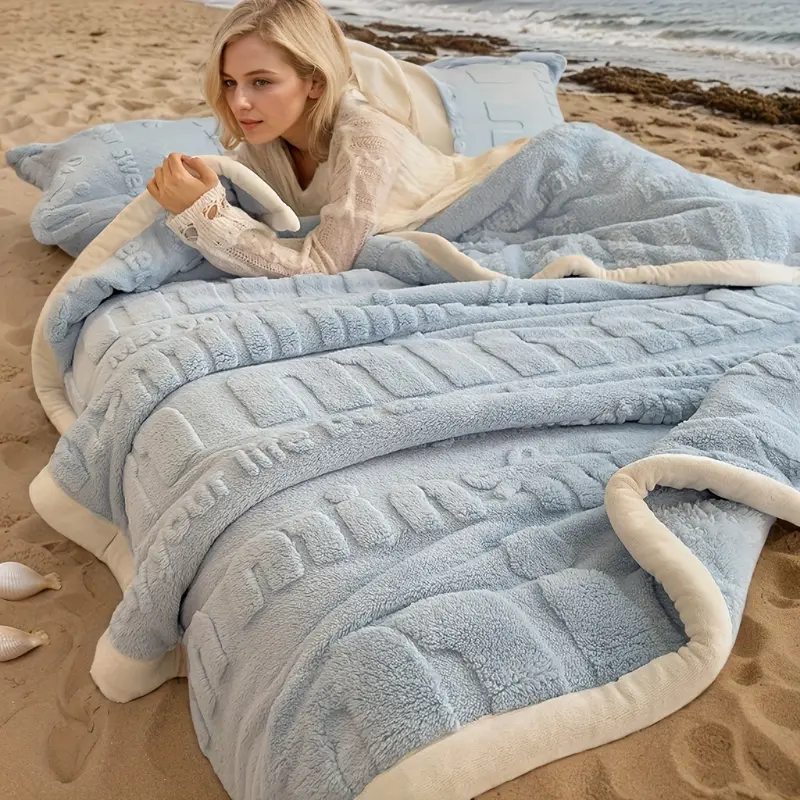 Gentle touch, luxurious double-sided velvet blanket - soft embossed velvet, green solid color, suitable for bedrooms, living rooms, travel - machine washable (excluding pillowcases), all season blanket | luxurious blanket | soft velvet text