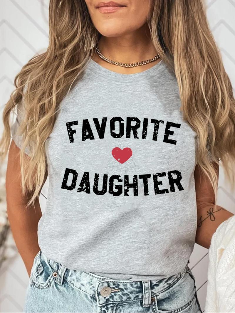 Product Introduction of Women's Letter & Heart Print Round Neck Tee, Casual Short Sleeve Crew Neck T-shirt for Daily Wear, Ladies Clothes for All Seasons 5
