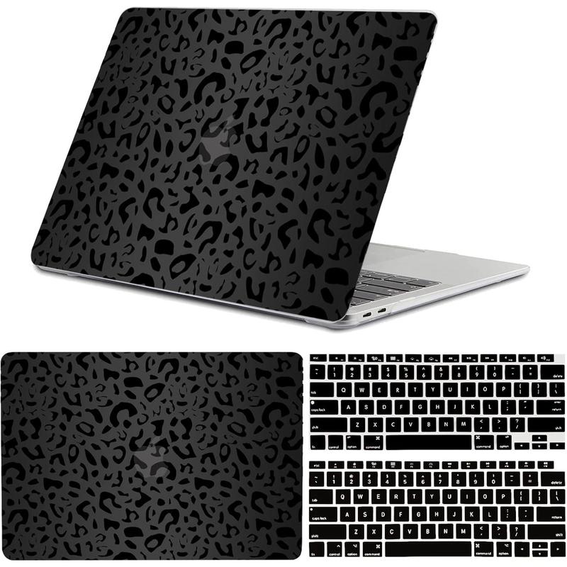 TikTok Shop Compatible with MacBook Air 13 inch Case 2020 2019 2018 Release A2337 M1 A2179 A1932 with Touch ID and 2 Pack Keyboard Protectors Laptop Plastic Hard Shell Black Leopard Cheetah Pattern