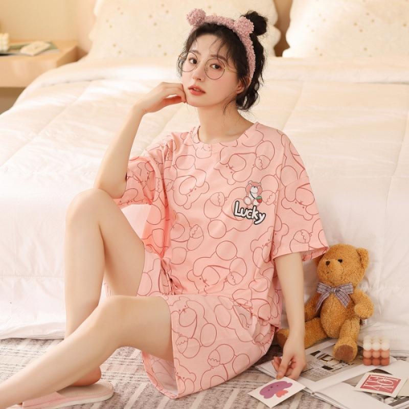Product Introduction of Bộ Đồ Ngủ Nữ, Phong Cách Mùa Hè, Với Đệm Ngực Tích Hợp, Thiết Kế Hoạt Hình, Làm Bằng Cotton Nguyên Chất, Quần Áo Dễ Thương, Thích Hợp Mặc Nhà, Màu Bạc Nước, ngắn Tay Mỏng, Cổ Tròn Women Top 22