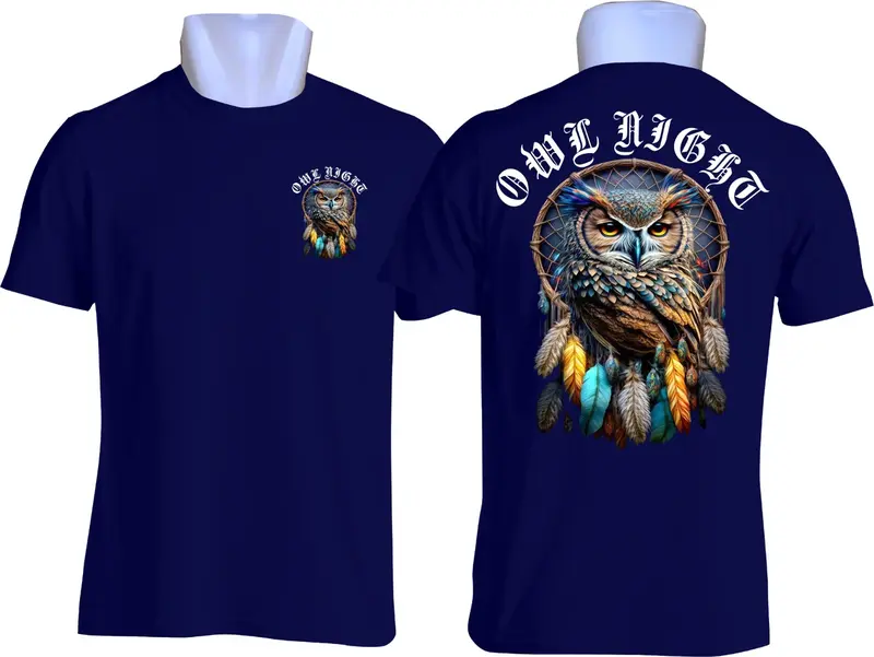 kaos distro pria lengan pendek | baju sablon printing 3d owl night Motif Nyaman Simple Tebal 2