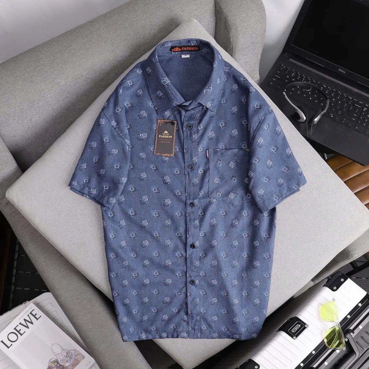 (05) Áo sơ mi trung niên ngắn tay có túi vạt ngang xẻ tà chất lụa Xô đũi nhập in hoạ tiết thời trang Tết Nam Menswear