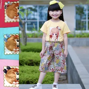 Setelan baju anak perempuan celana kulot usia 4-11 Tahun Bunga Bordir
