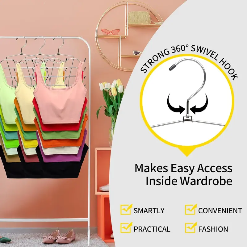 Tank Top Hanger, 1 Count Space Saving Bra Hanger, Non-slip Hanging Sport Bras Holder, Closet Organizers and Storage for Camisoles Tank Tops Bras Ties Swimsuits Strappy Dress 4