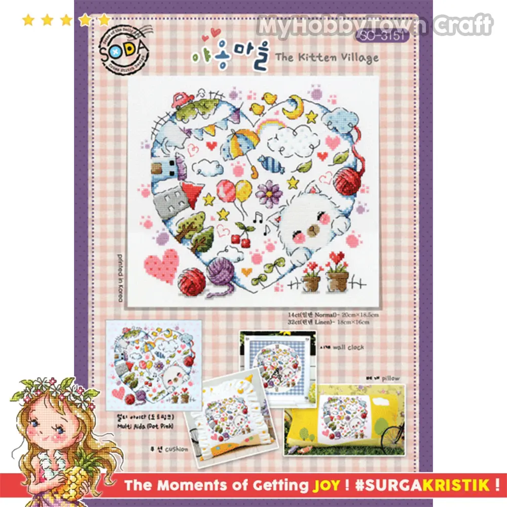 Paket DIY Craft Sulam Kristik / Cross Stitch Sodastitch SO-3151 - The Kitten Village Kucing Cat