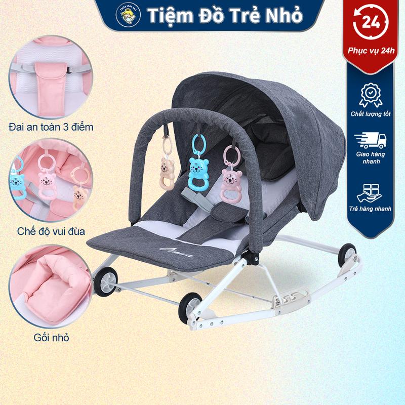 Ghế Bập Bênh Cho Bé, Nôi Ngủ Bập Bênh Đa Năng Có Tay Vịn An Toàn Đệm Lót Lưng Bánh Xe Đẩy Thuận Tiện Mang Du Lịch Voi