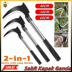 (40/50/60CM)Pemangkas Sabit kapak Ganda Pemangkas Rumput Multifungsi /Sabit Arit Rumput Baja Asli Sabit Kapak Ganda Alat Pemotong Ranting Pohon Alat Panen Padi Potong Rumput berkebun full