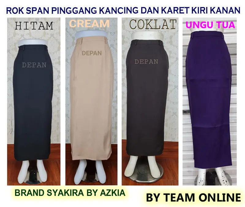 Rok kerja kantor wanita model span warna abu tua, coksu tua, milo, mocca, hitam cream, coklat, putih, silver dan ungu tua Brand Syakira by Azkia Polos Slim-fitting Hitam Formal 0