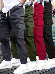 Men's Solid Flap Pocket Cargo Pants, Casual Street Regular Fit Trousers for Spring & Fall, Men's Bottoms for Daily Wear