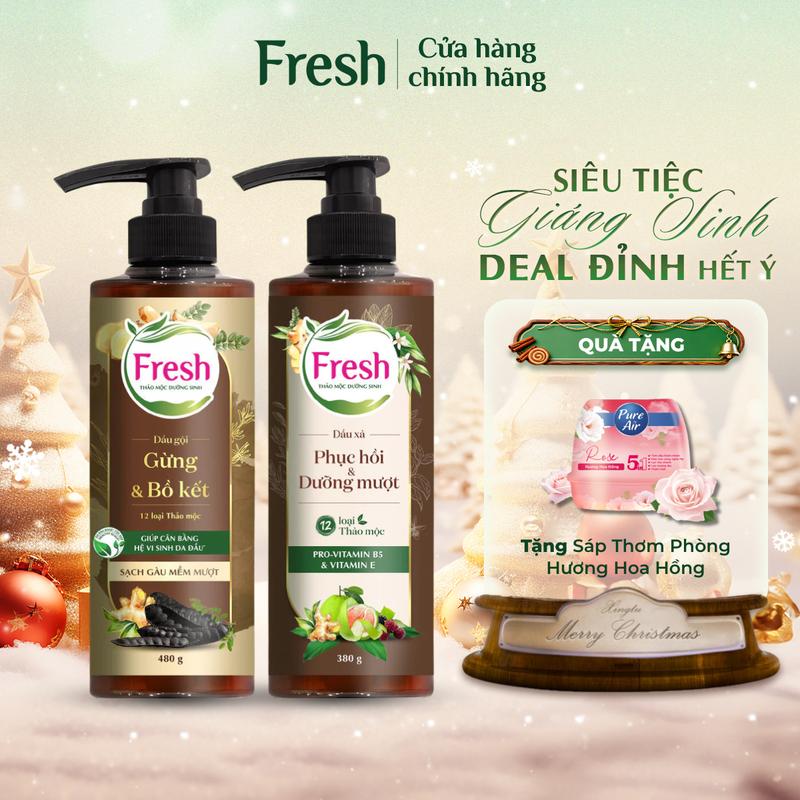  Combo Dầu Gội FRESH Thảo Mộc Dưỡng Sinh Sạch Gàu Mềm Mượt 480g Và Dầu Xả Dưỡng Tóc Mềm Mượt 380g 