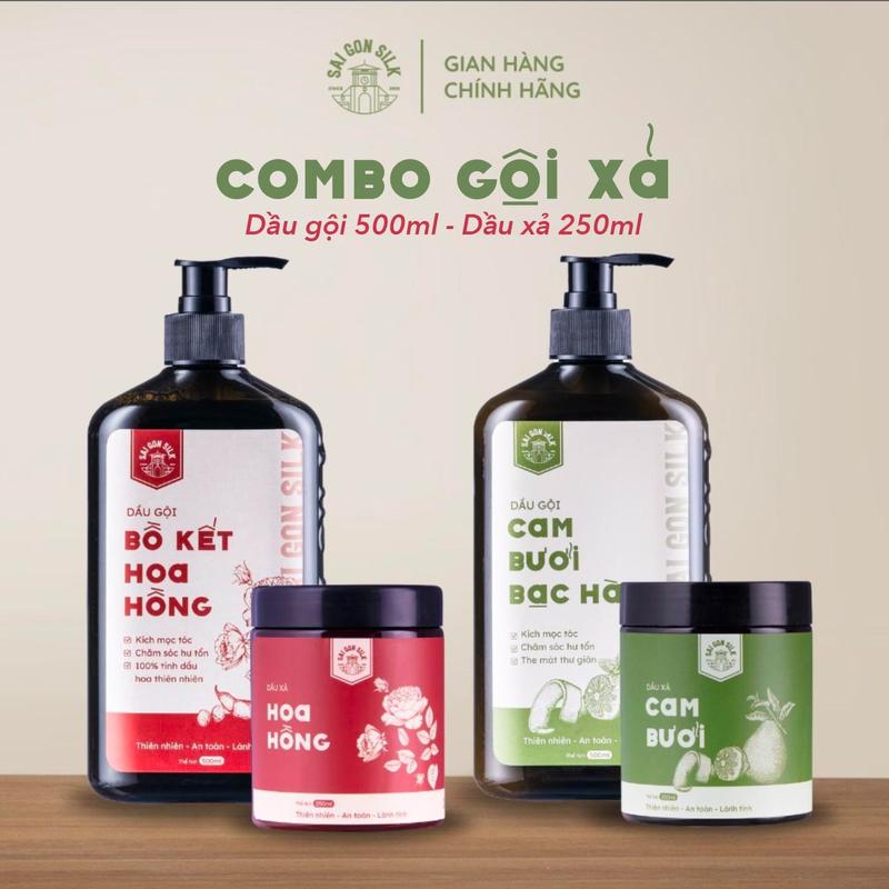 Cặp Dầu Gội Xả Saigon Silk Bồ Kết Thảo Dược - Cấp Ẩm, Không Sulfate, Không Paraben, Không Silicone 500ml/250g dầu gội  thảo dược xịt  kích dầu gội  ủ tóc