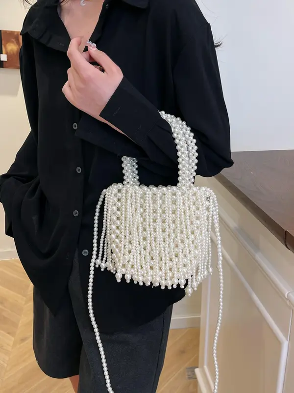 Fashionable Handmade Beaded Design Handbag, Casual Cute Style Shoulder Bag for Women, Trendy All-match Bag for Daily Use 2