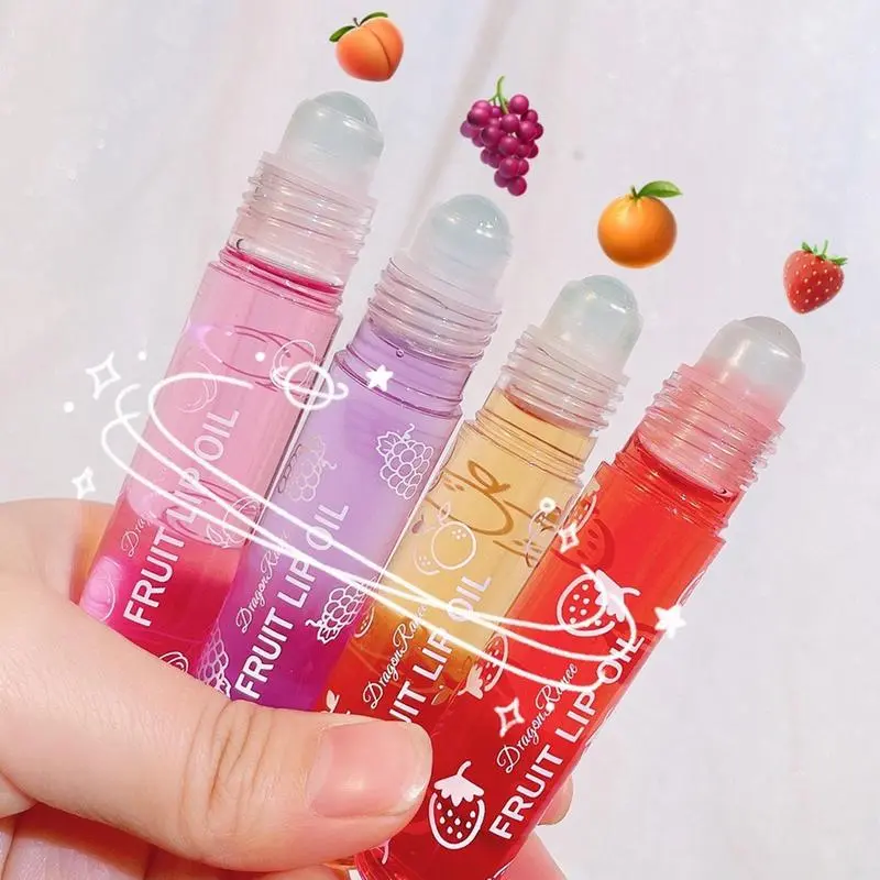 Transparent Hydrating Lip Gloss Fruit Roll-on Balm Lip Makeup Gloss Oil Primer Moisturizing Clear Lip Oil Long Lasting Cosmetics Lipstick Moisturizer