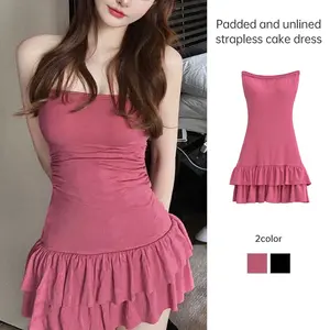 Gaun Tanpa Tali Niche Wanita Musim Panas Gaya Gadis Seksi Rok Pendek Rok Kue Terbungkus Pinggul Seksi