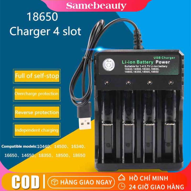 Ổ cắm sạc pin Tự ngắt và có đèn báo khi đầy 4 Khe cao cấp dùng cho pin 18650 AA Bộ sạc pin bốn khe USB 4.2V
