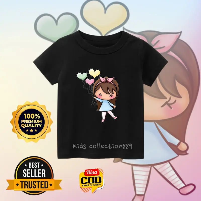 Kaos anak perempuan/ atasan anak perempuan gambar Cwek pita Balon03 6