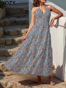 YOZY Women's All Over Floral Print Cami Dress, Casual Sleeveless Spaghetti Strap Long Dress for Holiday Vacation Daily Wear, Ladies Clothes for All Seasons