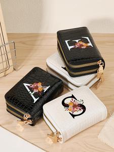 Cartera corta de moda con patrón de cocodrilo y letras, estilo nuevo 2025, portatarjetas con cremallera casual y versátil para mujeres, cartera corta combinable y de moda para uso diario
