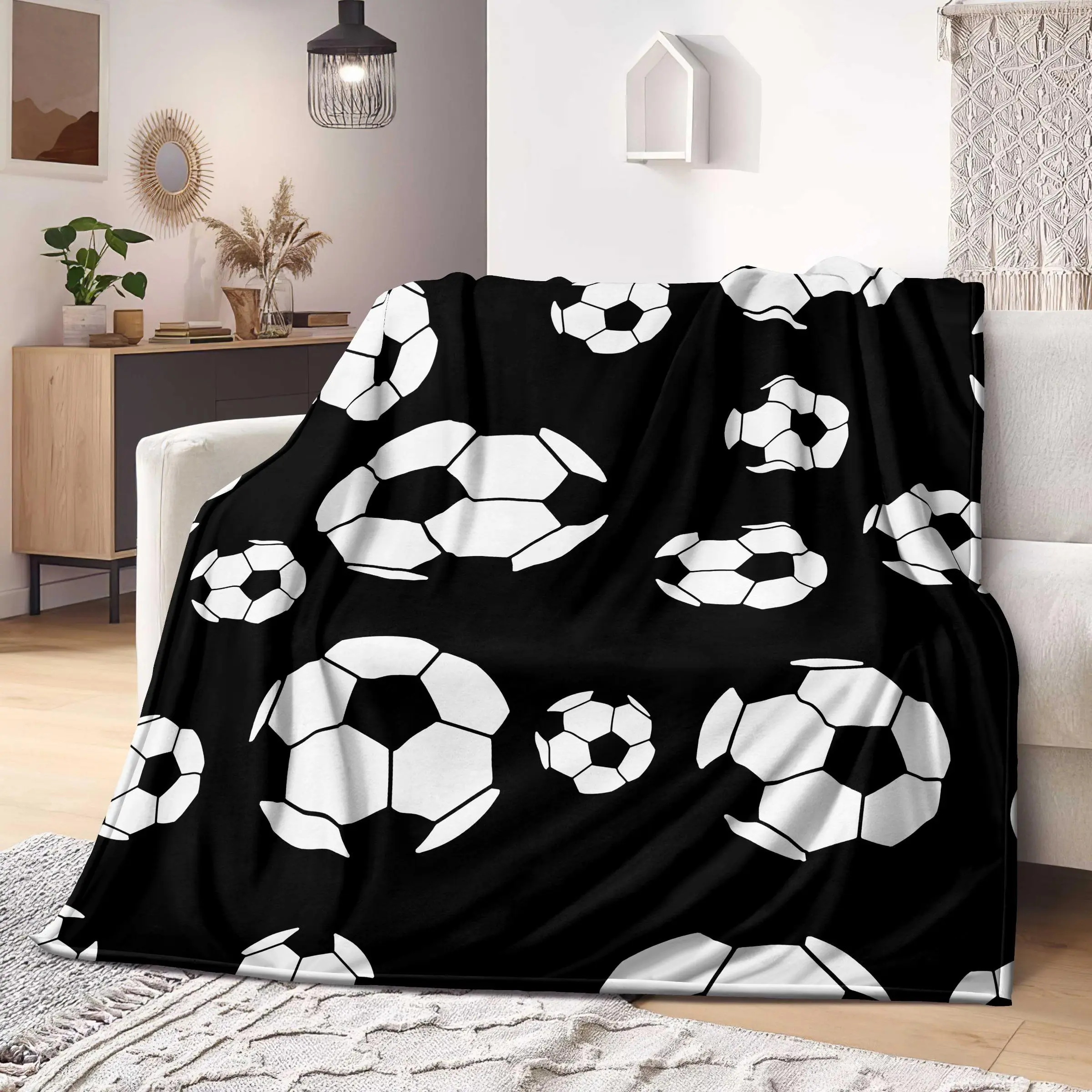 Soccer Pattern Blanket, 1 Count Soft Comfortable Throw Blanket, Cool Bedroom Bedding Blankets, Warm Napping Blanket for Home Office Travel
