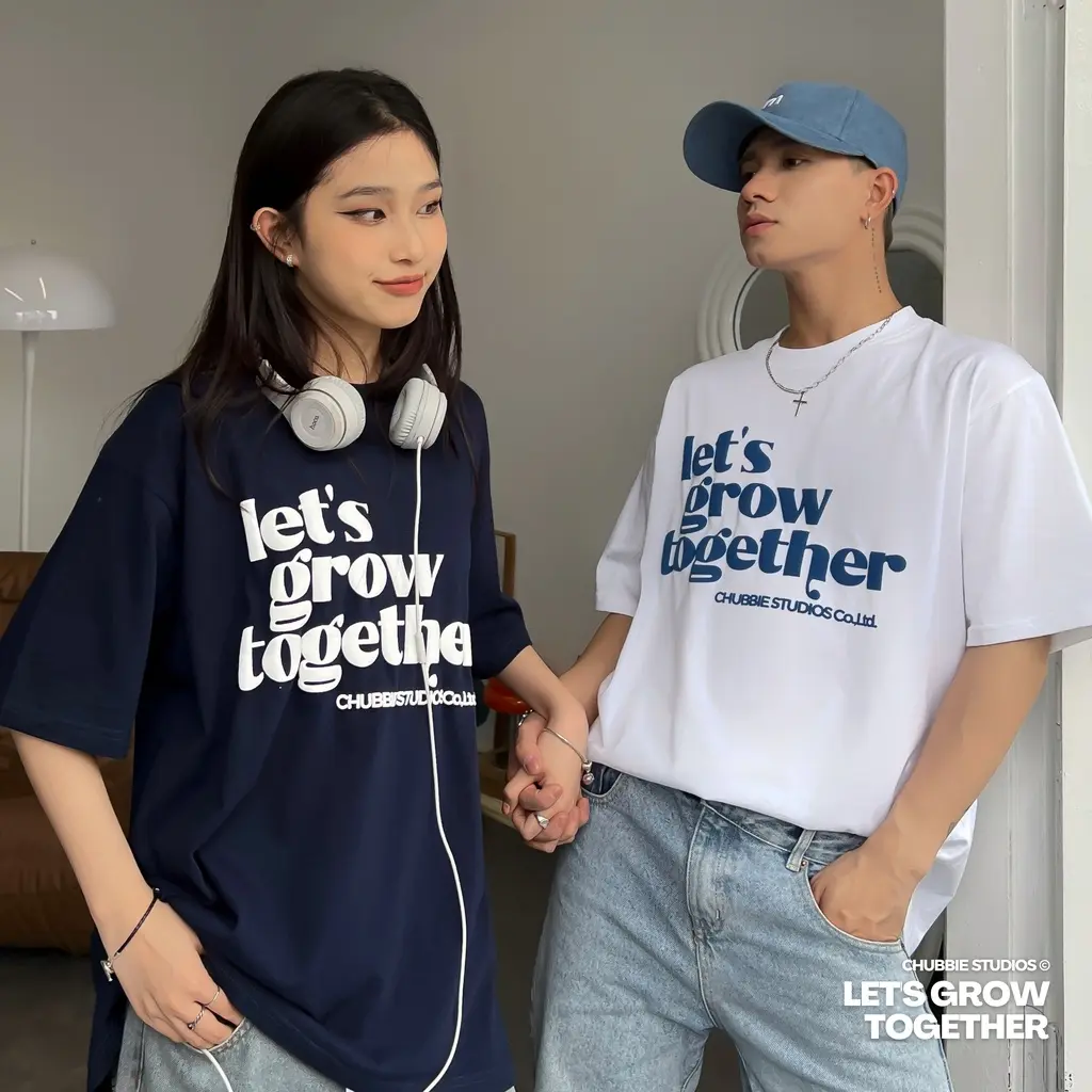Áo Thun CHUBBIEE GROW TOGETHER T-Shirt - Áo phông cotton unisex in Let's Grow Together, form suông nam nữ Cổ Tròn Top Women