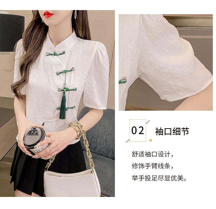 Product Introduction of Áo Sơ Mi Phong Cách Trung Quốc Hàng Mới Về, ngắn Tay Nữ, Bộ Sưu Tập Mùa Hè 2023, Thiết Kế Đẹp, Tay Phồng Độc Đáo Áo Có Nút Thắt Nút Trung Quốc Bất Đối Xứng 5