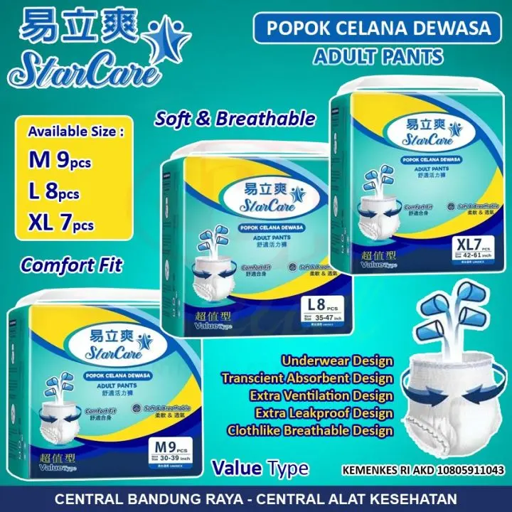 Popok Dewasa Star Care Ukuran M9/L8/XL7 Ready Stock