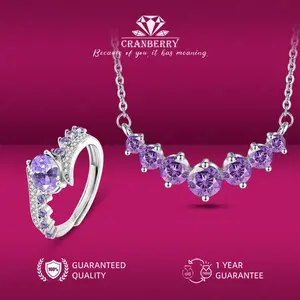 OS3-D275 Set Kalung dan Cincin Wanita Cranberry Jewelry Premium Lapis Emas 18k Anti Luntur Anti Berubah Warna Garansi 1 Tahun Resmi Size Adjustable Kualitas Grade Terbaru Aksesoris Perhiasan Cincin Nikah Permata VVS1 Elegan COD