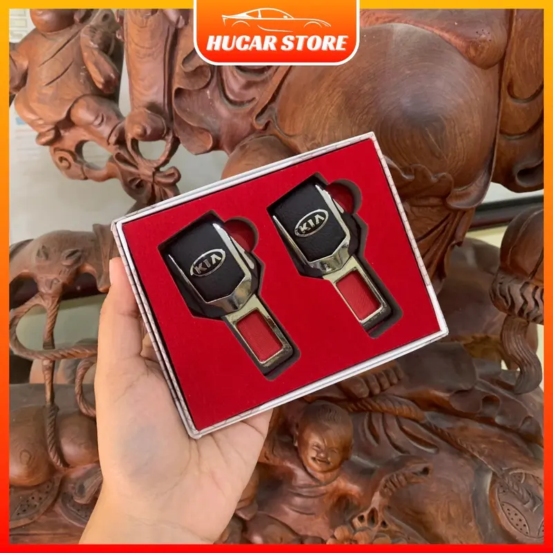 Bộ chốt khóa cài dây đai an toàn cho xe hơi ô tô, chốt ngắt chuông an toàn ô tô da kết hợp inox sang trọng LOGO các hãng xe Hucar 7