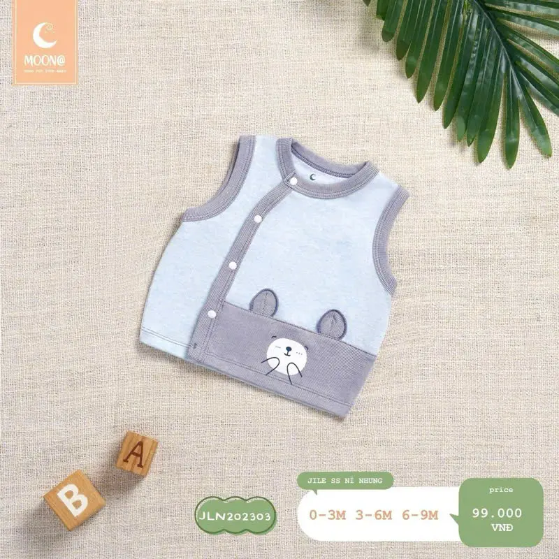 [Moon] Áo gile nỉ xốp mềm mại, ấm áp cho bé sơ sinh 3-8kg