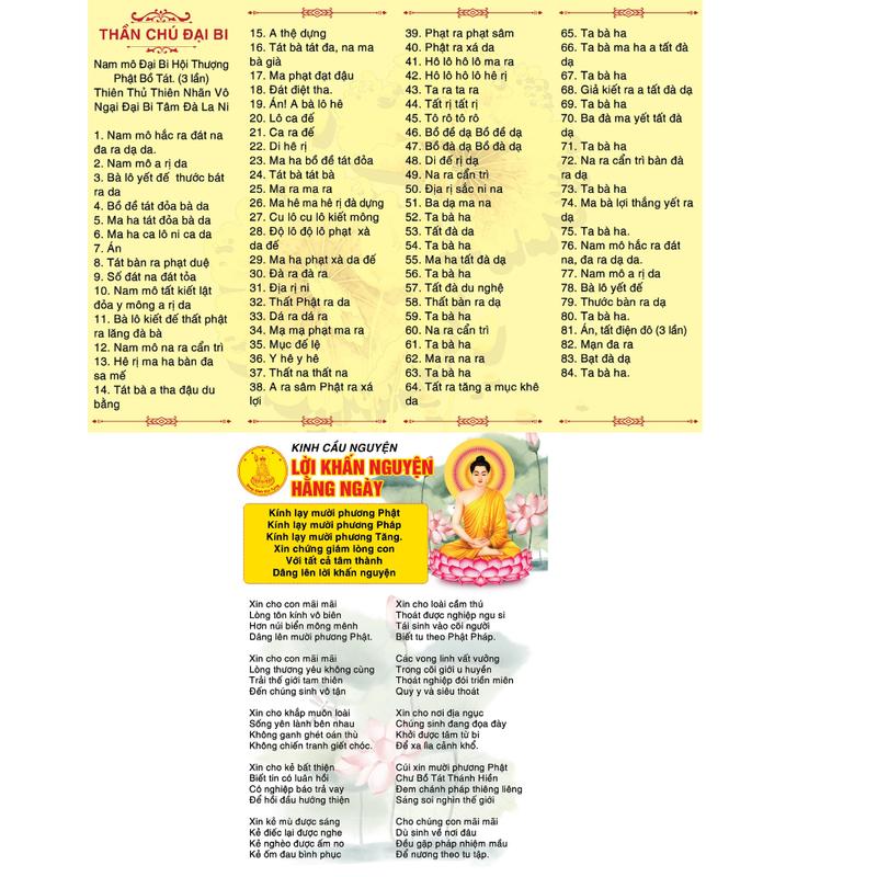  Combo Tờ Chú Đại Bi  Lời Khấn Nguyện,Tờ Kinh Từ Bi Sám Hối,Tờ Văn Khấn Giải Trừ Oan Gia- Khổ A4 Ép 2 Mặt 