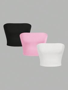 Top tubo de color liso para mujer, top corto informal sin tirantes para verano, ropa de mujer para el día a día