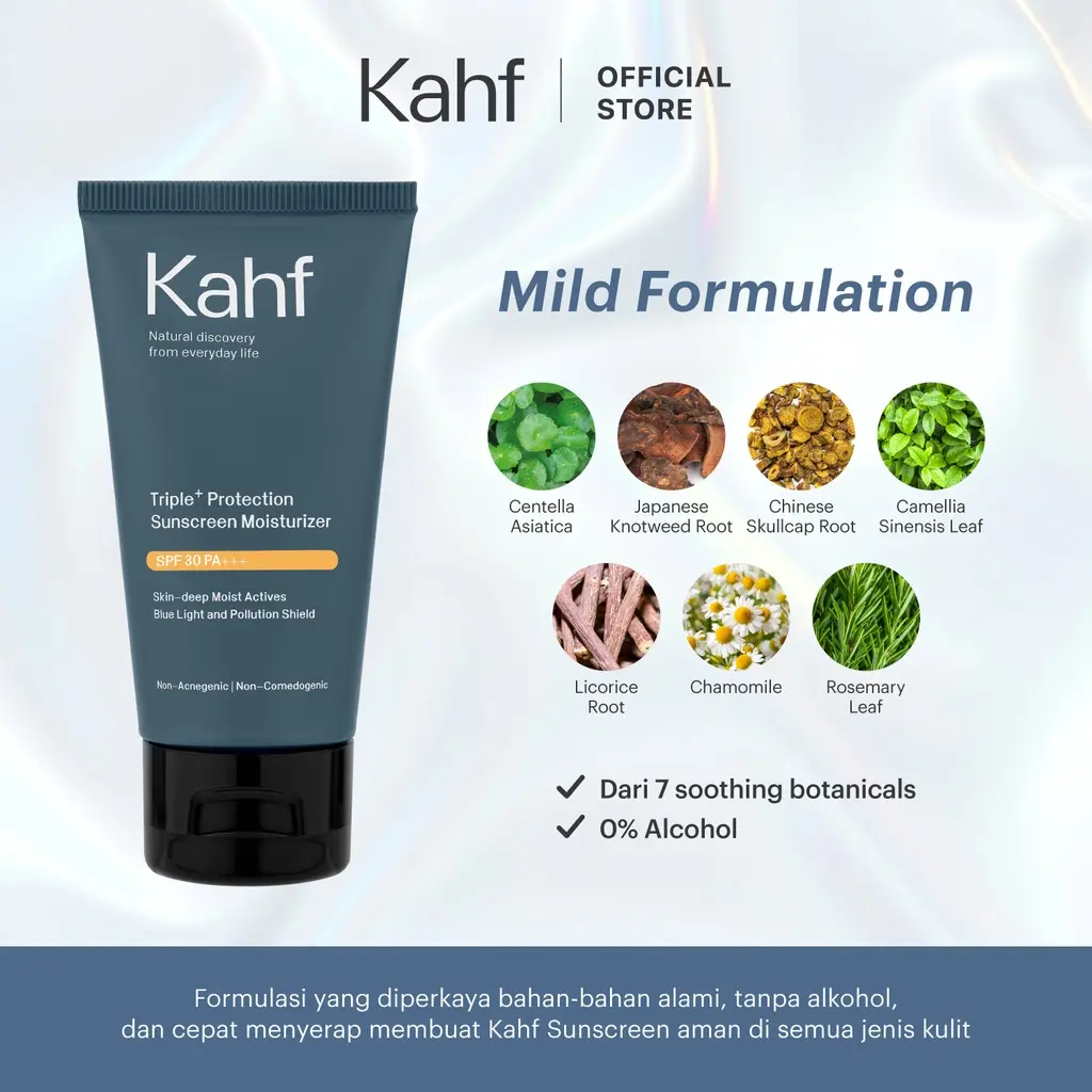 Kahf Triple+ Protection Sunscreen Moisturizer SPF 30 PA+++ 30 ml - Perawatan Wajah Sunscreen Cream Pria